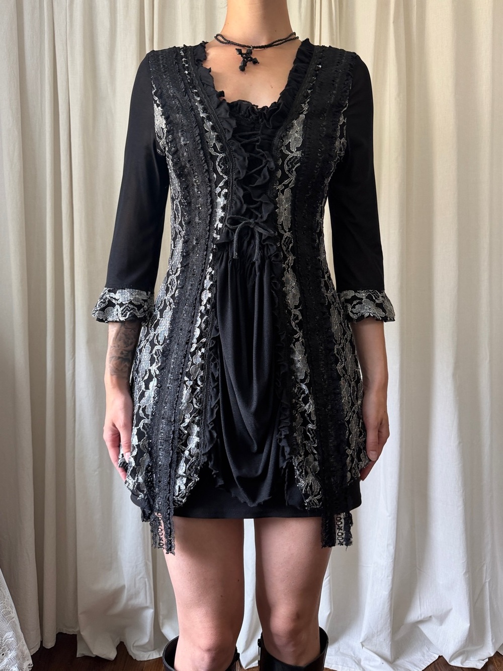 Vintage Pretty Angel Black Long Sleeve Lace Tunic Top Women's Size Medium